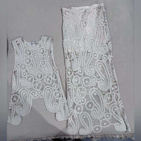 Zara Dresses & Skirts - Zara Cream Asymmetrical Crochet Dress